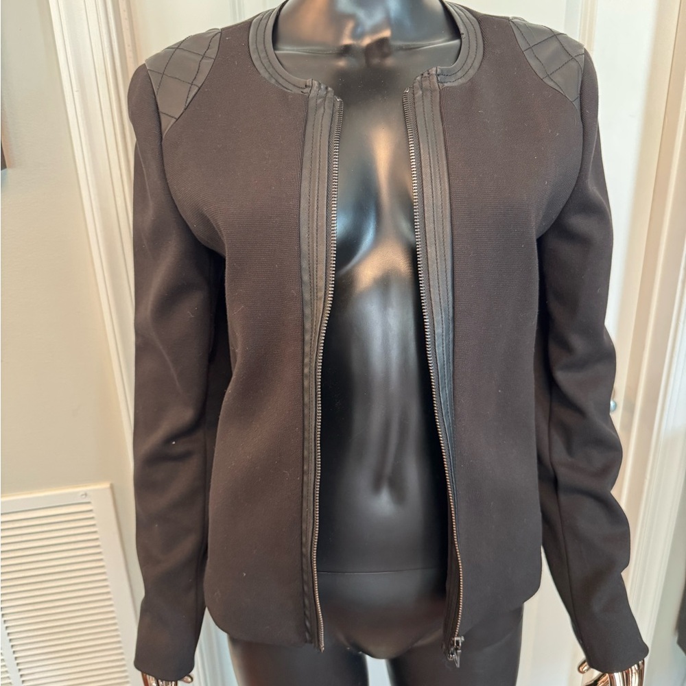 Ann Taylor Black Blazer with Faux Leather Quilted Accents